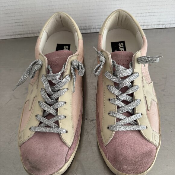 GOLDEN GOOSE Super-Star Low Top Sneaker Pink and Cream with Silver Laces - Picture 1 of 15